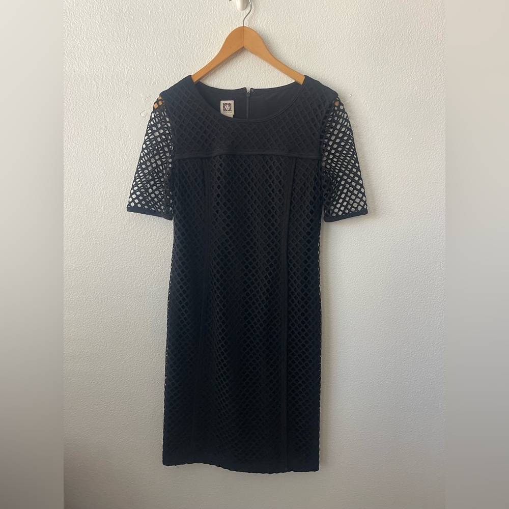Anne Klein Black Lattice Midi Dress